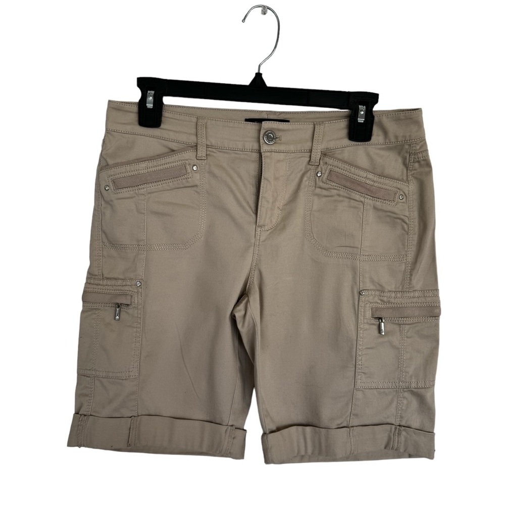 White House black market size  2 beige Bermuda shorts with rhinestones detail